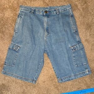 VINTAGE Burnside Shorts 32 Mens Blue Denim Cargo Casual Jean Jorts